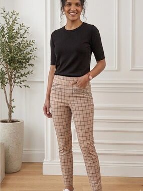 Joseph Ribkoff Beige Windowpane Trousers - Comfortable Stretch Fabric